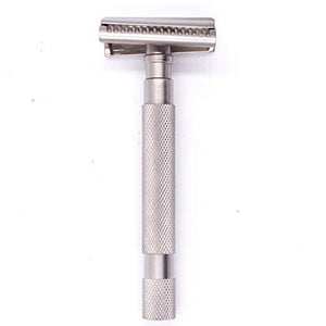 Parker Semi-Slant Safety Razor ? Satin Chrome Finish | Smooth Efficient Double Edge Wet Shaver for Men | Slanted Cutting Action + 5 Platinum Blades Included | Iconic Brand