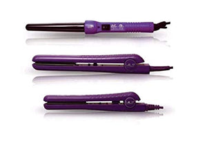 ISO Beauty Full Set w/ 1.25 Hair Straightener Curling Iron Wand and Mini Flat Iron Complete Full Set (Purple)