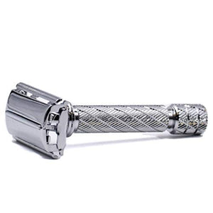 Parker 87R Compact Butterfly Safety Razor ? Short Handle Twist-to-Open Brass Frame with Textured Grip for Precision Wet Shaving