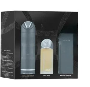 Perfumes hayati black gift set pack of 3 Eau de Parfum for Unisex 3.4 oz Eau de Parfum a 6.67 oz Deodorant Spray and a 1.7 oz Hair Mist