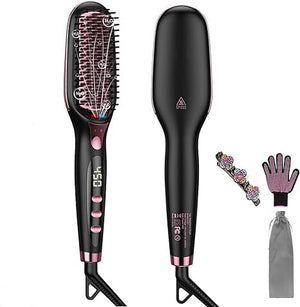 Hair Straightener Brush and Iron All in One Hs1 Brush with 16 Heat Scald Resistance and Automatic Closing Function Cermet Heating with LCD Gravel Suitable for The Whole Family