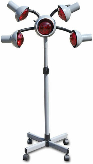 Professional Salon Heat Lamp with 5 Red Lights Rolling Wheels for Hair Drying Perming &amp Processing