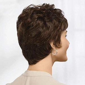 EMMOR Short Brown Wigs for Women Human Hair Blend with Healthy Memory Fiber Pixie Cut Wig,Natural Daily Use Hair (Brown)