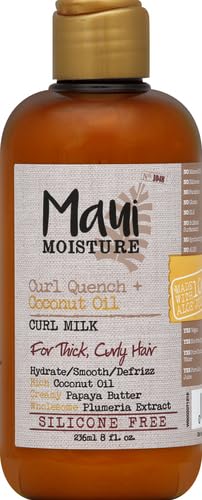 Maui Moisture Curl Quench + Coconut Oil Anti-Frizz Curl-Defining Hair Milk to Hydrate and Detangle Tight Curly Hair Softening Leave-In Treatment Vegan Silicone &amp Paraben-Free 8 fl oz