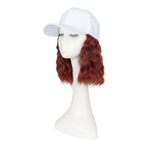 TESS White Baseball Cap with 8'' Short Wavy Synthetic Hair Extensions for Women and Girls - Adjustable &amp Breathable Wig Cap for Daily Use Outdoor Activities