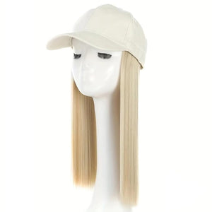 Baseball Cap with Hair Extensions Hat Wig Adjustable Hat Attached Short Straight 18 Synthetic Hairpiece for Women Ash Blonde Mix Bleach Blonde