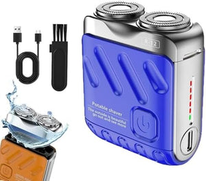 Portable Rotary Dual Ring Electric Shaver,Mini Dual-Head Electric Shaver,Washable Double Head Razor,Portable Shavers for Home and Travel (Blue)