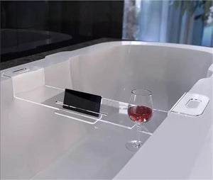 WANLIAN 33inch Luxury Bathtub Caddy for Bathroom - Table Tray with Storage and Organizer (Clear-C)
