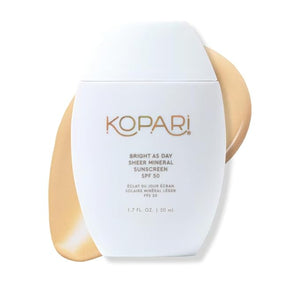 Kopari Bright as Day Sheer Mineral Sunscreen SPF 50, 100% Mineral Facial Sunscreen with Vitamin C &amp; Niacinamide, Sheer Finish, All Skin Tones, 1.7 oz