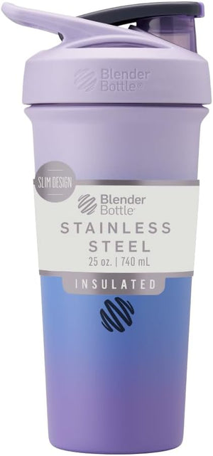 BlenderBottle Sport Sleek Insulated Stainless Steel Shaker Bottle with Wire Whisk, 25-Ounce, Lavender Ombre ? Protein Shakes &amp; Hydration for Athletes &amp; Fitness Enthusiasts, Easy Mixing, Slim E