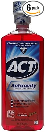ACT Alcohol Free Anticavity Fluoride Mouthwash, Cinnamon 18 fl oz (Pack of 6)