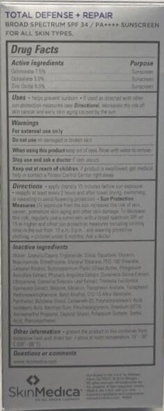 SkinMedica Total Defense + Repair SPF 34 Sunscreen for Face. This Lightweight Facial Sunscreen is Ideal for Oily and/or Combination Skin 2.3 Oz