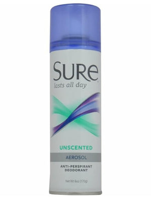 Sure Unscented Aerosol Antiperspirant and Deodorant - 48-Hour Protection for Men and Women - Fast Drying Spray - 6 pc
