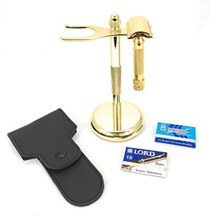 G.B.S Double Edge Safety Razor Pre-shave Oil After Shave Balm Shave Cream Mesh Bag Leather Case and 20 Blades