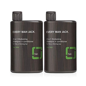 Every Man Jack 2-in-1 Thickening Shampoo + Conditioner - Thicken Cleanse and Hydrate Hair with Coconut Aloe and Tea Tree Oil - Naturally Derived and No Harsh Chemicals - Twin Pack