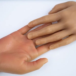 A Pair Hand Nail Art Soft Practice Hands Flexible Silicone Prosthetic Hands Manicure Tools - Fingers can be Bent - Reusable for Tattoo Artists and Beginners (Wheat)