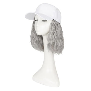 TESS White Baseball Cap with 8'' Short Wavy Synthetic Hair Extensions for Women and Girls - Adjustable &amp; Breathable Wig Cap for Daily Use, Outdoor Activities