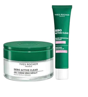 Yves Rocher Sebo Active Clear Anti-Imperfection Gel-Cream and Regenerating Soothing Balm Tightens Pores Lightweight Hydration All Skin Types Set of 2-50 ml / 1.7 flOz 40 ml./1.4 fl.oz.