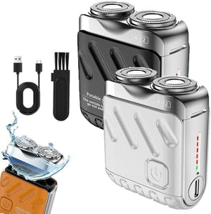 Portable Rotary Dual Ring Electric ShaverMini Dual-Head Electric ShaverWashable Double Head RazorPortable Shavers for Home and Travel (B-2PCS)