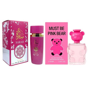 Must be Pink Bear and Sarah Candy Perfume Set for Women 3.4 fl oz Each 2 Pack Bubblegum Vanilla Floral Fragrance
