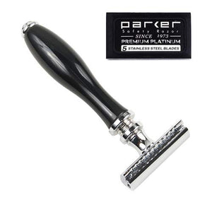 Parker 111B Ebony Handle Three?Piece Double?Edge Safety Razor ? Elegant Weighted Scratch?Resistant Shaving Razor with Premium Blades