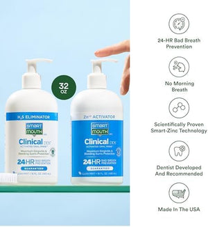 SmartMouth Clinical DDS 2-Bottle Activated Mouthwash with Pumps - Gum Health Support for Adults - 12-Hour Fresh Breath Mouthwash - Clean Mint Flavor 32 fl oz (16 fl oz per Bottle)