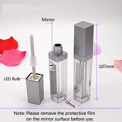 10 Pcs 7.5ml Plastic Square Clear Lip Gloss Tubes Vials with Mirror LED Light Lip Glaze Tube Bottles Refillable Makeup Lipstick Tube DIY Cosmetic Container Travel for Woman Girl(Silver)