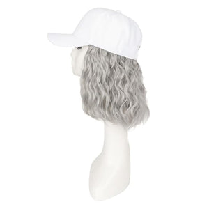 TESS White Baseball Cap with 8'' Short Wavy Synthetic Hair Extensions for Women and Girls - Adjustable &amp; Breathable Wig Cap for Daily Use, Outdoor Activities