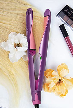 ANGENIL Professional Ion Flat Iron Curling Iron in One Hair Straightener and Curler 2 in 1 Dual Voltage Twist Flat Irons with Digital LCD Display Adjustable Temp for All Hair Types