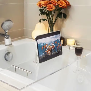 Acrylic Bathtub Tray Clear Bathtub Caddy Bath Tray Table for Tub Luxury Spa with Book and Wine Glass Holder Bathroom Accessories for Bathroom Decoration Transparent 35.4inch