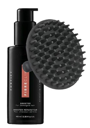 Fibre Clinix Fortify Booster 3.38 oz and Scalp Massager Brush | Strengthening Hair Treatment for Damaged and Weak Hair
