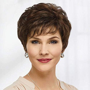 EMMOR Short Brown Wigs for Women Human Hair Blend with Healthy Memory Fiber Pixie Cut Wig,Natural Daily Use Hair (Brown)