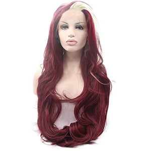 Melody Silver Red Mixed Color Ombre Synthetic Lace Front Wigs Natural Wave Heat Resistant Fiber Hair for Women 24''