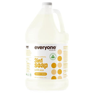 Everyone 3-in-1 Soap Body Wash Bubble Bath Shampoo 1 Gallon Coconut and Lemon made with Essential Oils for Men and Women