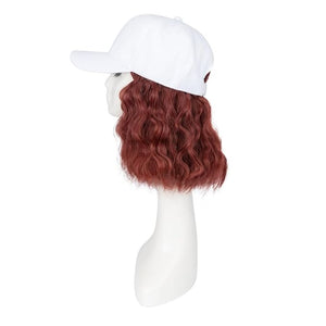 TESS White Baseball Cap with 8'' Short Wavy Synthetic Hair Extensions for Women and Girls - Adjustable &amp Breathable Wig Cap for Daily Use Outdoor Activities