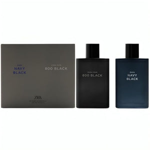 Zara Man Navy Black + 800 Black Cologne Set for Men EDT Eau de Toilette 2x 90 ML (3.04 FL. OZ)