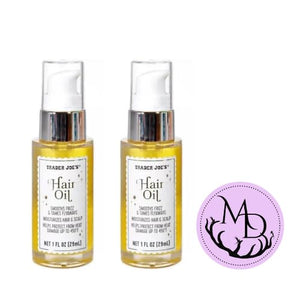 Trader Joe's Hair Oil 1 fl oz Smooths Frizz Tames Flyaways 2 Pack + Dri store Sticker.