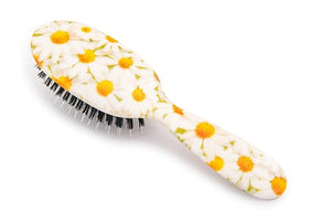 Rock &amp Ruddle Natural Mixed Boar Bristle Hair Brush for Women and Kids (Small/Travel Size 17.5cm) - Perfect for Wet or Dry Hair Detangling Smoothing Blowdrying - Made in UK - Dizzy Daises