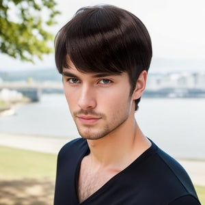 H&ampBwig Men Short Toppers Hairpiece Brown Clips in Hair Extensions for Covering White Loss Hair Toupee