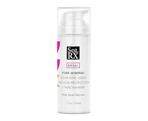 SolRX Pure Mineral SPF 50+ Face Sunscreen - 1.7oz Zinc Oxide Sunscreen with Niacinamide Daily Facial Sunscreen Reef Safe Sunscreen