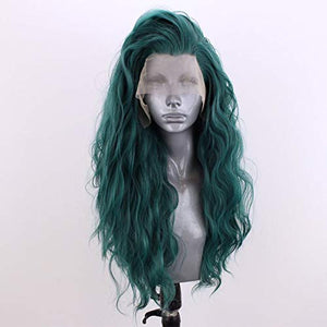 Beautiful Green Loose Curl Synthetic Lace Front Wigs for Women Long Curly Wavy Natural Looking Heat Resistant Fiber Hair Wig With Baby Hair 24inch