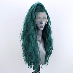 Beautiful Green Loose Curl Synthetic Lace Front Wigs for Women Long Curly Wavy Natural Looking Heat Resistant Fiber Hair Wig With Baby Hair 24inch