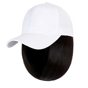 Woman Baseball Cap with Hair Extensions Straight Short Bob Hairstyle Adjustable Wig Hat 14inch Duck Tongue Hat Wig