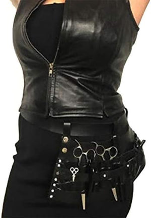 Hair Stylist Barber Apron Hair Cutting Tool Belt in Black Genuine Leather &amp Microfiber Tools NOT Included