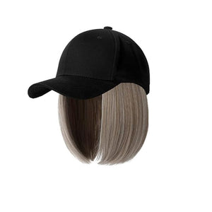 Women's Short Bob Wigs Baseball Cap with Hair Girls Wig Hats Straight Hair Wavy Natural grey