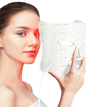 FOLOKE LED Light Therapy Mask Skin Care Mask, LED Red Light Therapy 630nm &amp; 830nm Wavelength for Home Use, Body Beauty Machine for Care at Home (White)