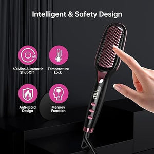 Hair Straightener Brush and Iron All in One Hs1 Brush with 16 Heat Scald Resistance and Automatic Closing Function Cermet Heating with LCD Gravel Suitable for The Whole Family