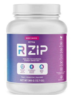 RETRA Zip Canister - Vegan and Gluten-Free Energy Drink Mix Supports Immune System Gut Health - Berry Breeze Flavor - 12.07 Ounce