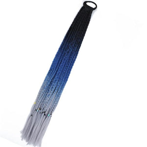 Synthetic Gradient Boxing Braided Ponytail For Girls With Elastic Hair Rubber Bands Hair Accessories Wig Headband Hairpiece