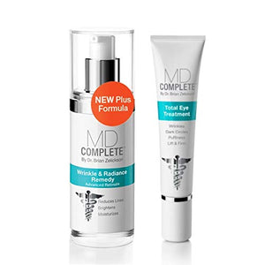 MD Complete Eye Wrinkle Duo | Professional Dermatologist Skin Rejuvenation | includes Wrinkle &amp Radiance Remedy PLUS with Retinol and Total Eye Treatment with Hyaluronic Acid and Peptides | Set of